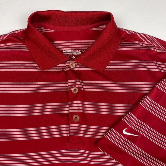 Nike Tour Performance Golf Polo Shirt Mens Large Red White Stripe